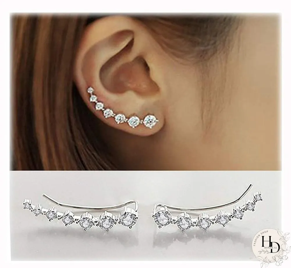 7 Crystals Ear Cuffs Hoop Climber Fashion Party Earrings Hypoallergenic Earring