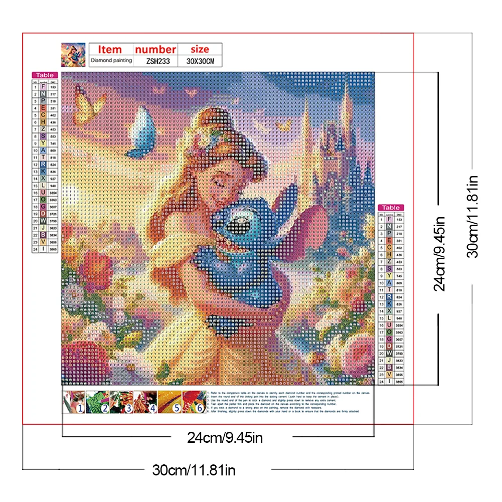 Diamond Painting - Full Round Drill - Stitch With Princess(Canvas|30*30cm)