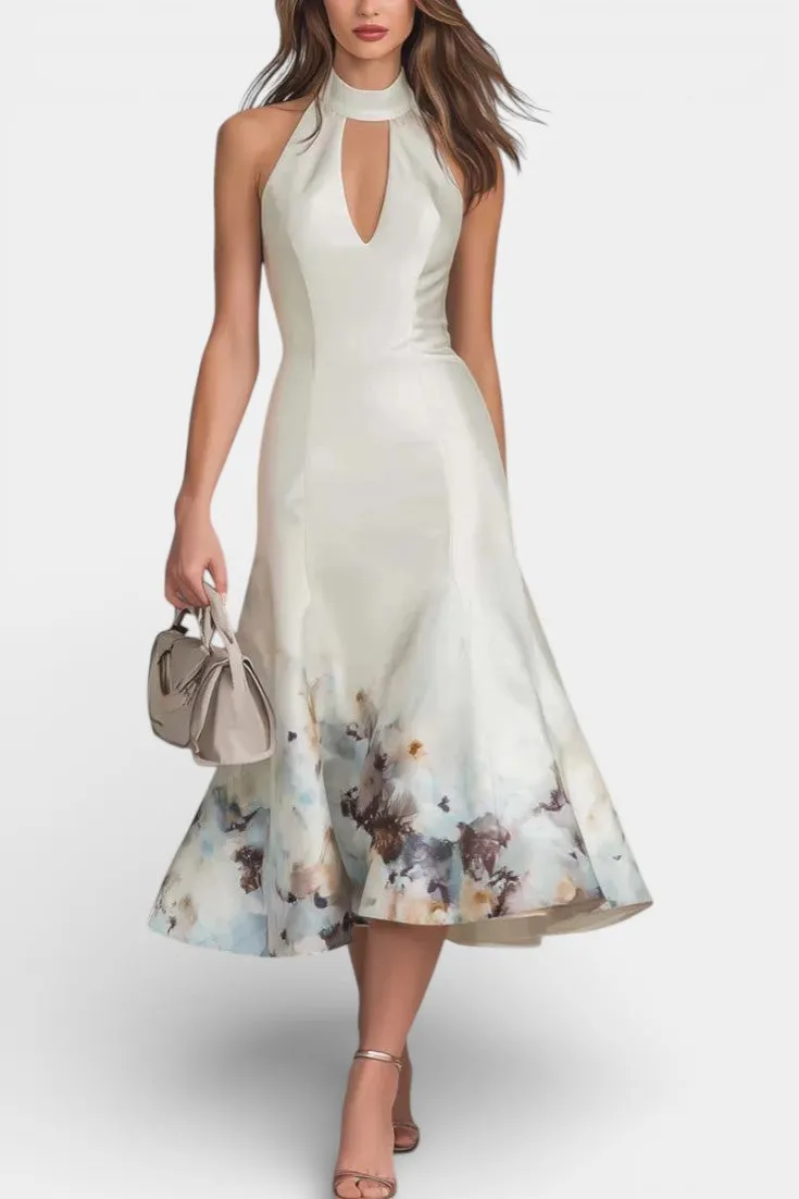 Halter Neck Midi Dress with Artistic Print