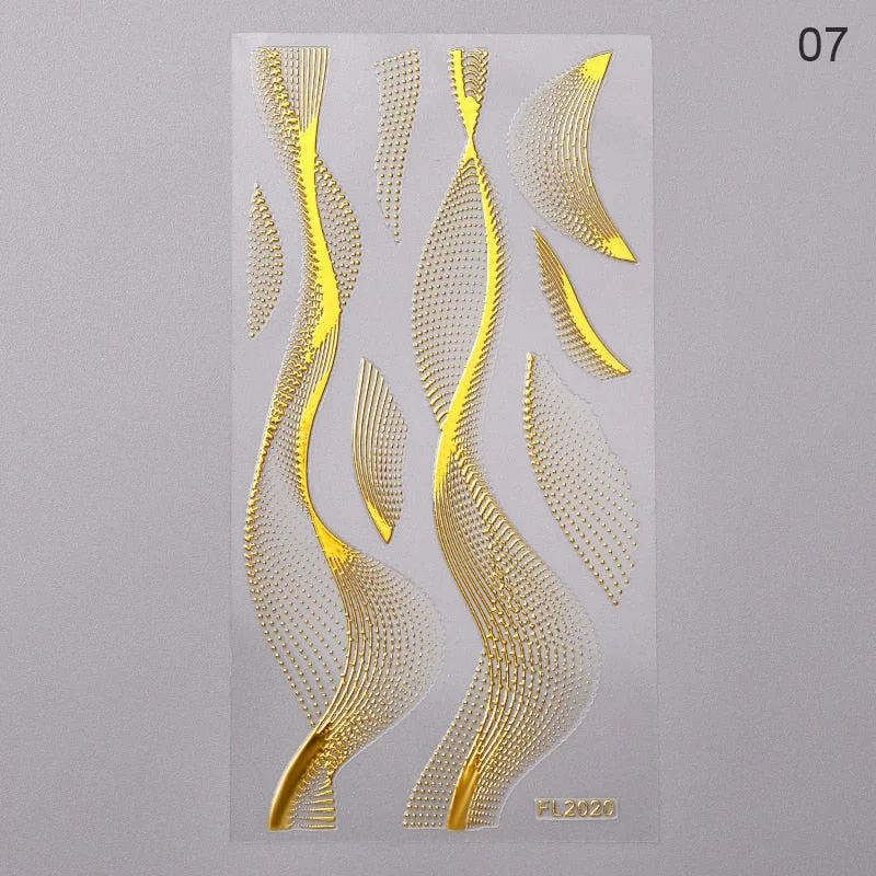 Gold 3D Nail Sticker Curve Stripe Lines Nails Stickers Gradient Adhesive Striping Tape Nail Foil Nail Art Stickers Decals Silver-Nail Inspo
