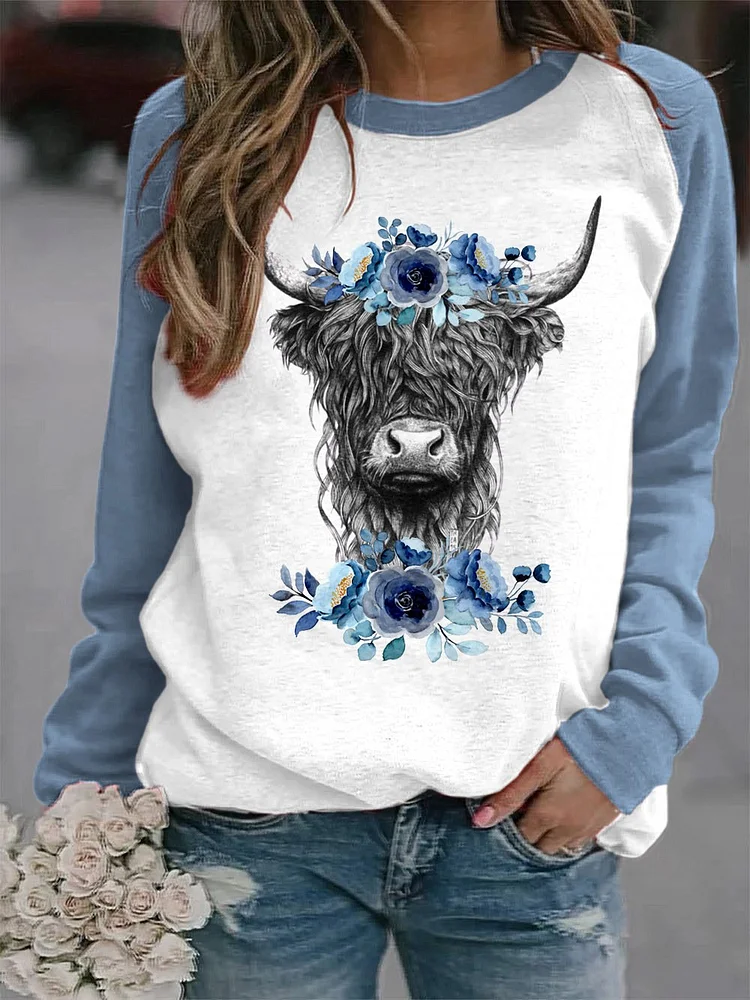 Women's Highland cow print sweatshirt socialshop