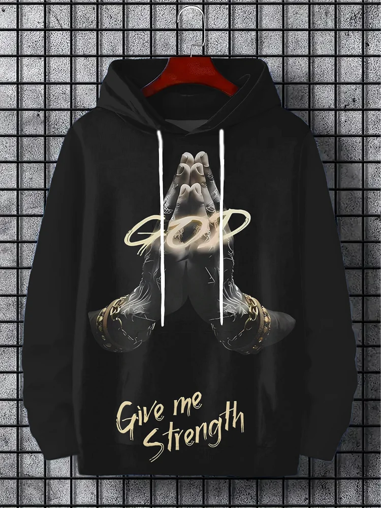 Men's Faith God Give Me Strength Print Casual Hoodie