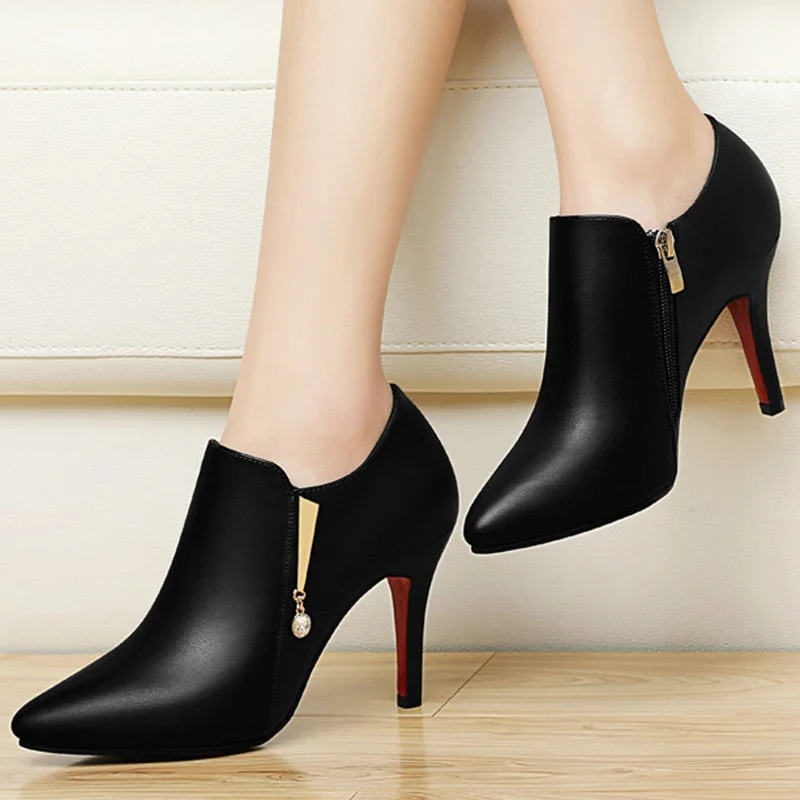 2020 Winter Super High Heels Ankle Boots Crystal Bare boots Women Dress Shoes Thin Heels Pointed Toe Botas Mujer Black red 8273N