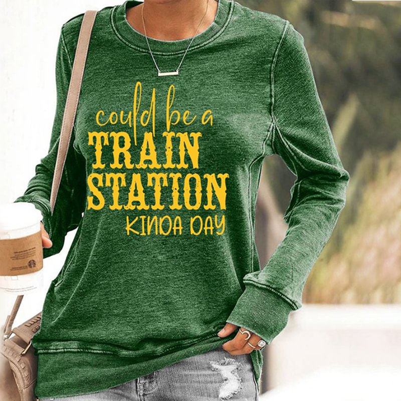Western Letter Print Long Sleeved Sweatshirt