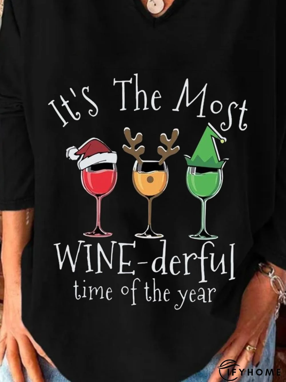 Christmas Xmas Long Sleeve U Neck Plus Size Printed Top T-shirt Xmas T-shirt | IFYHOME