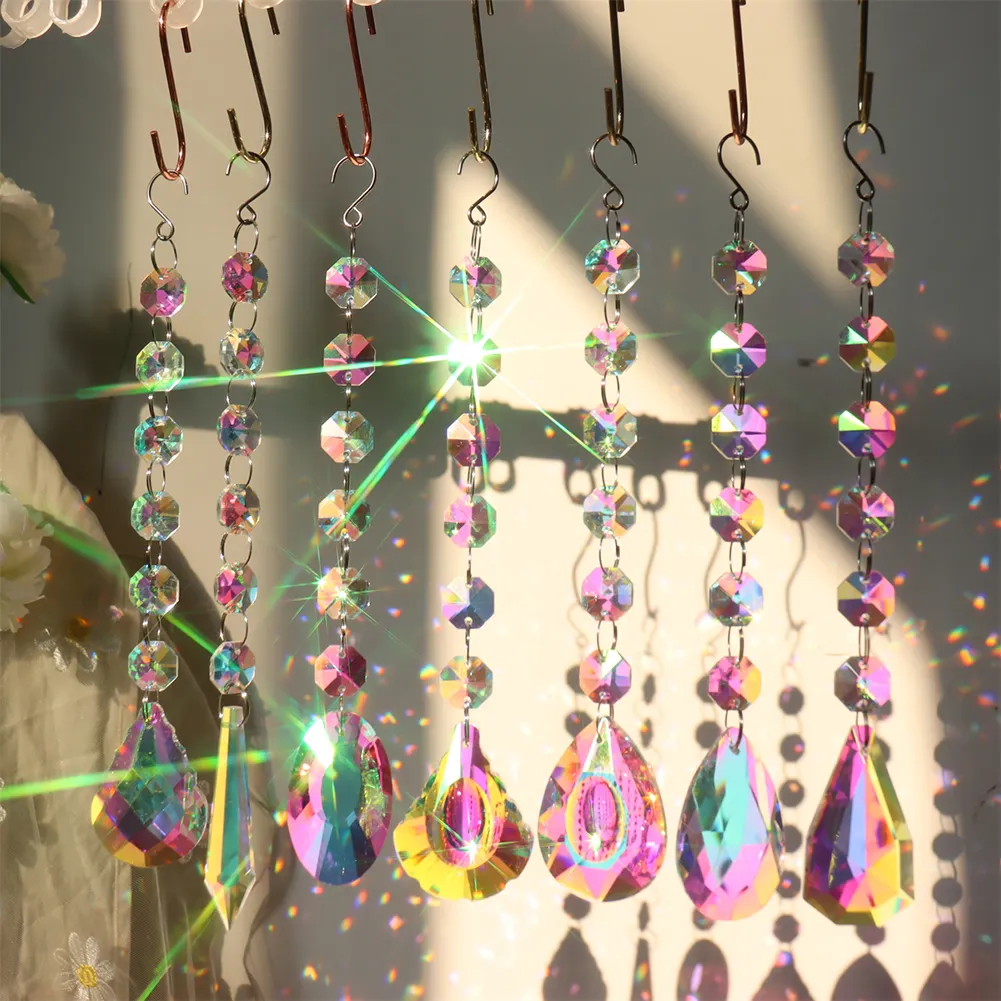 Crystal Wind Chimes Ornament AB Color Beads Hanging Pendant Decor (7pcs)