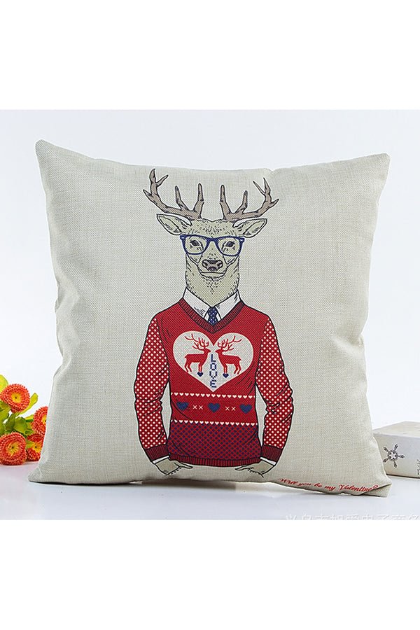 Home Decor Gentlemanlike Reindeer Print Christmas Throw Pillow Cover Red-elleschic