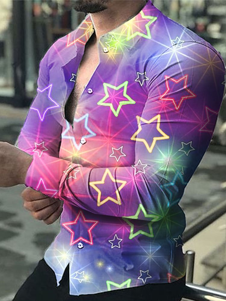 Men's Shirt Multiple Colors Star Pattern Printed Long Sleeve