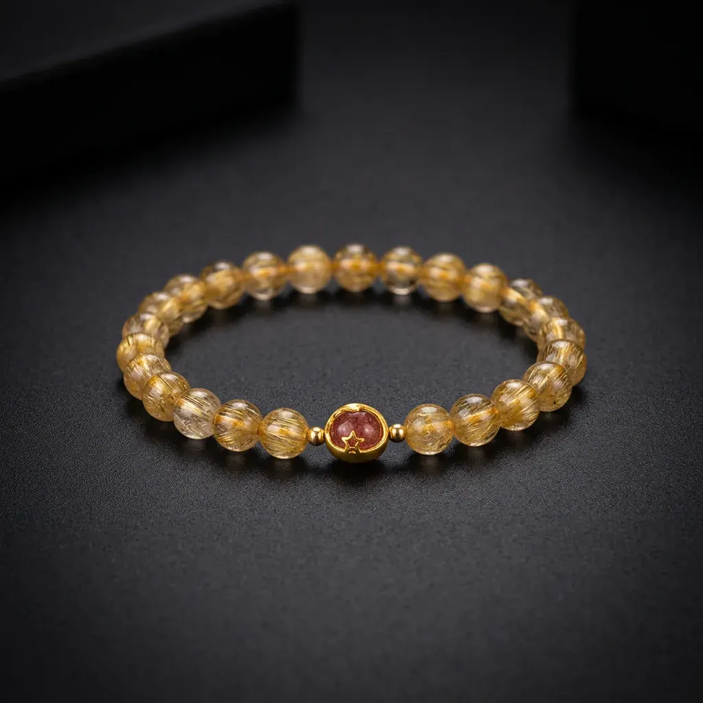 JiStones Radiant Citrine & Golden Rutilated Quartz Bracelet - Handcrafted Abundance Petite 6mm Edition