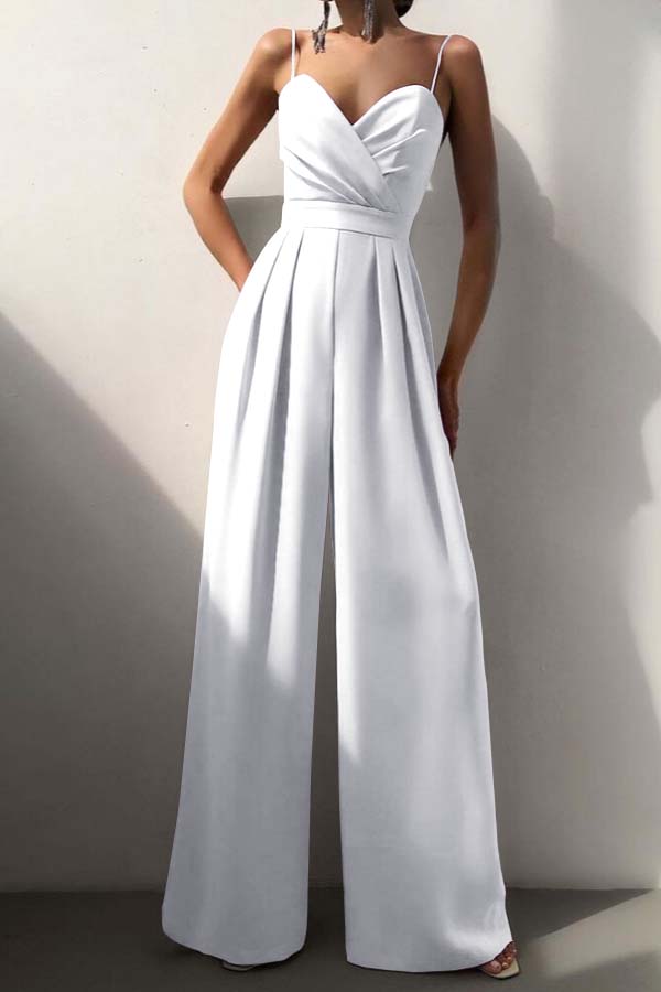 Hidais Chic Lilac Sweetheart Spaghetti Strap Sleeveless Pleated Long Wid-Leg Jumpsuit