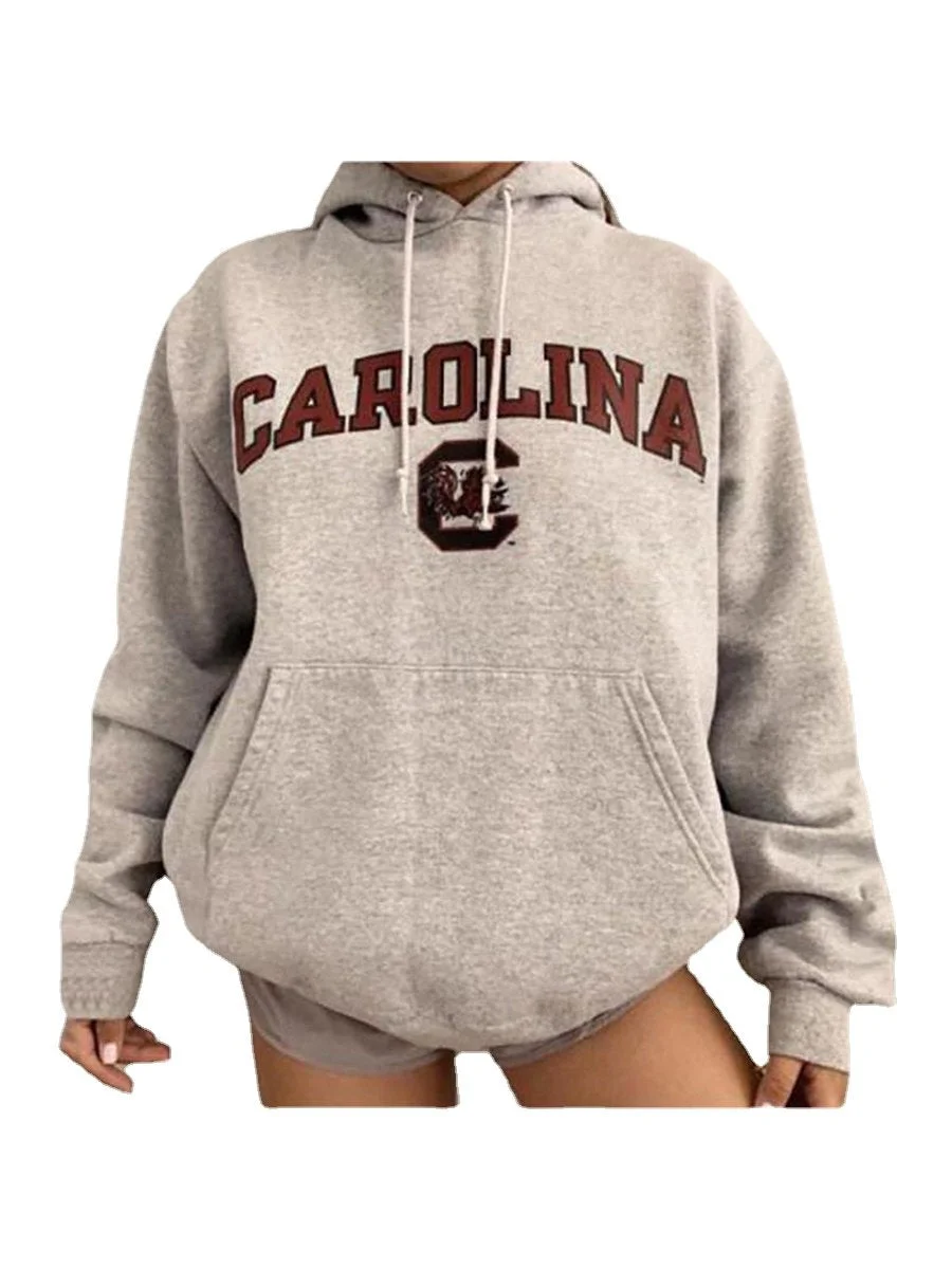 Y2k Fashion Sports Hoodie Carolina Letters Print Casual Pullover Hoodie