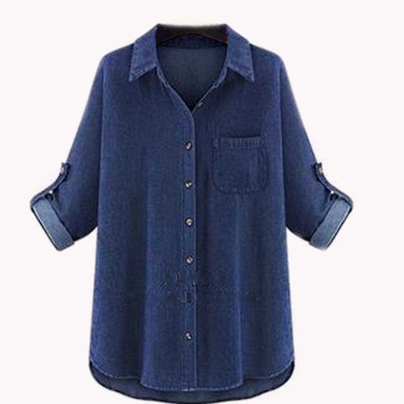 Plus Size XXXXXL 5XL-XL Woman Denim Blouses 2019 Feminine Blusa Jeans High Street Style Pocket Jean Shirt Vetement Femme T64601R