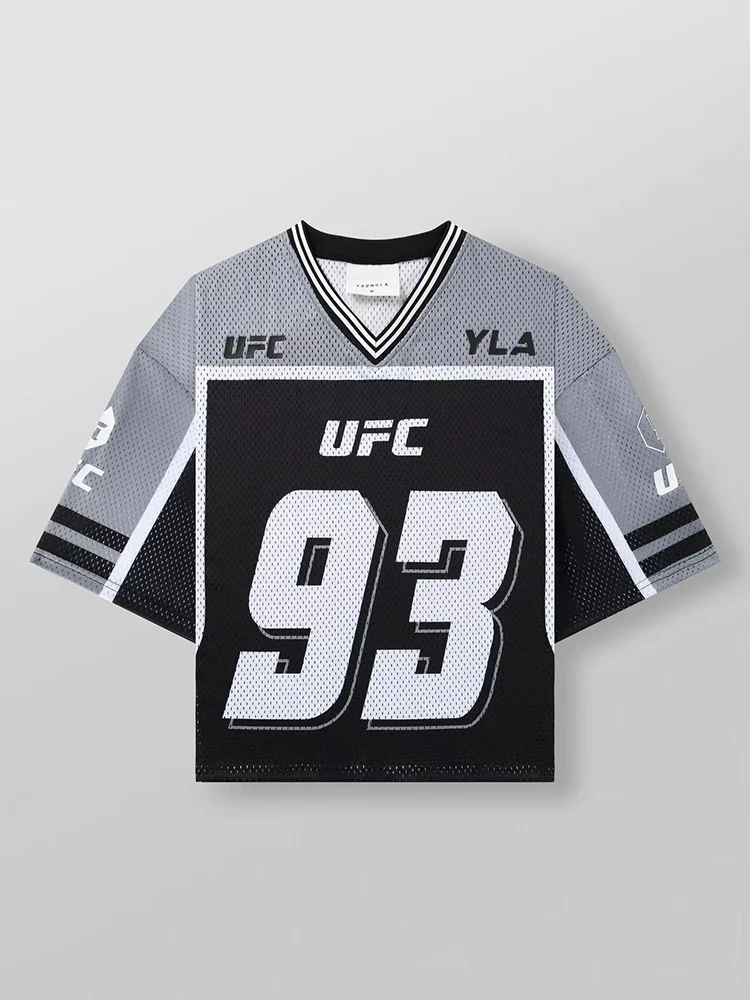 Vintage Ufc 93 Graphics Blokecore Blokette Cotton Football V-neck Jersey T-shirt