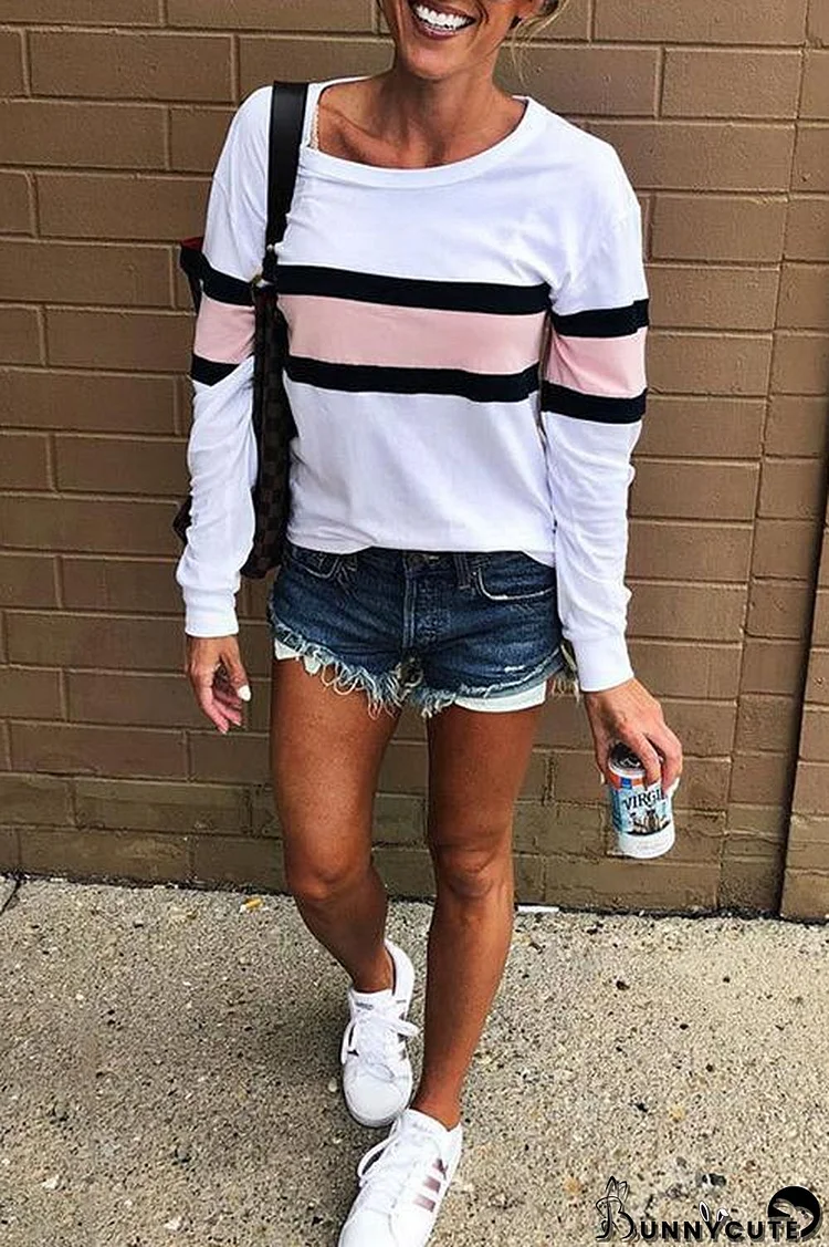 Trendy Crew-neck Striped Hoodie