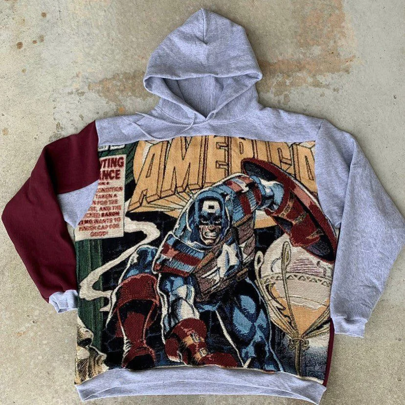 Comic Character Print Long Sleeve Tapestry Hoodies