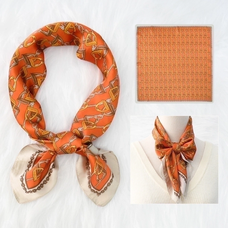 2 Pieces Women’s Elegant Plaid Flower Horse Satin Silk Scarf