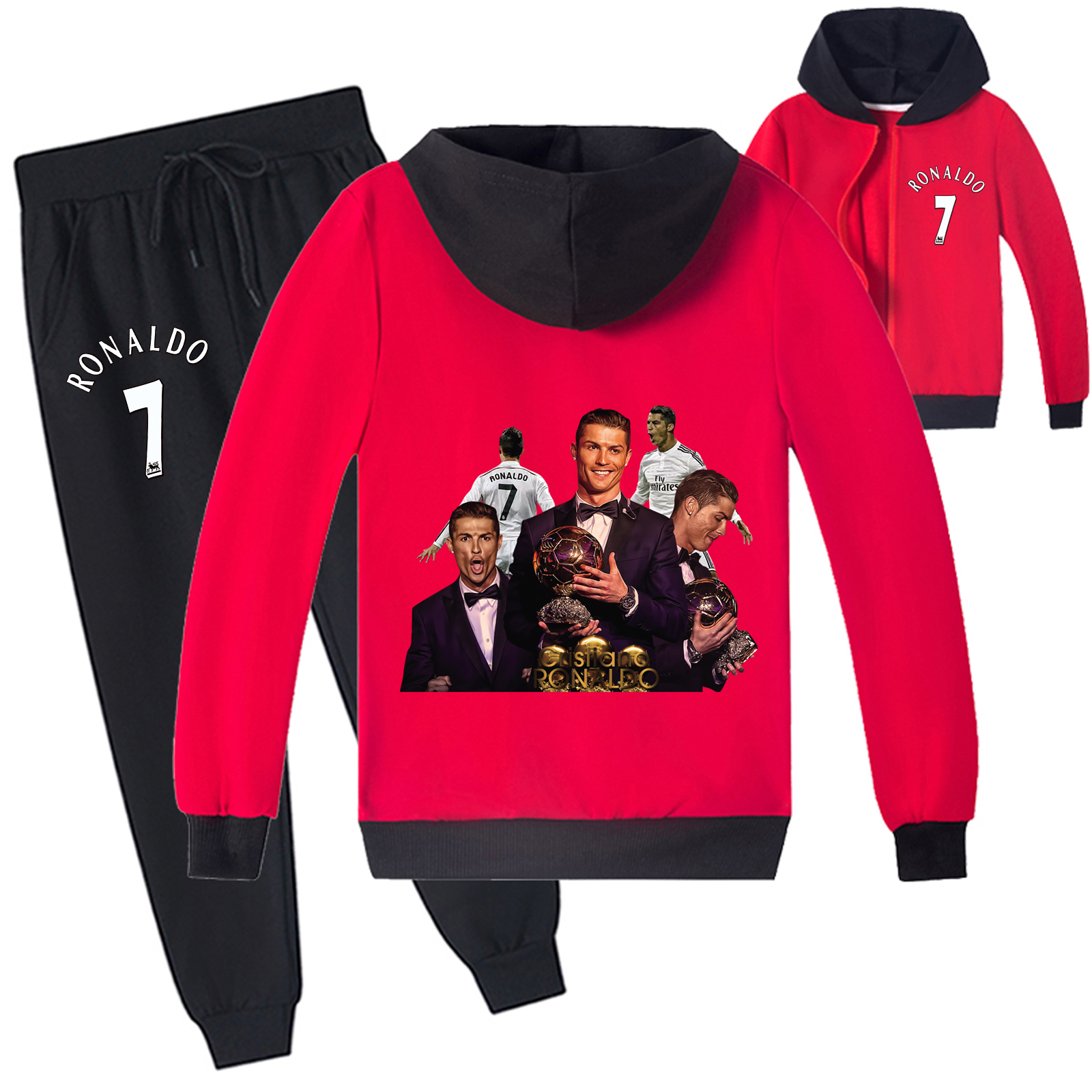 Mayoulove Kids' Cristiano Ronaldo Zip Up Set - Stylish Sportswear for Boys  Girls, Perfect for Young Fans-Mayoulove
