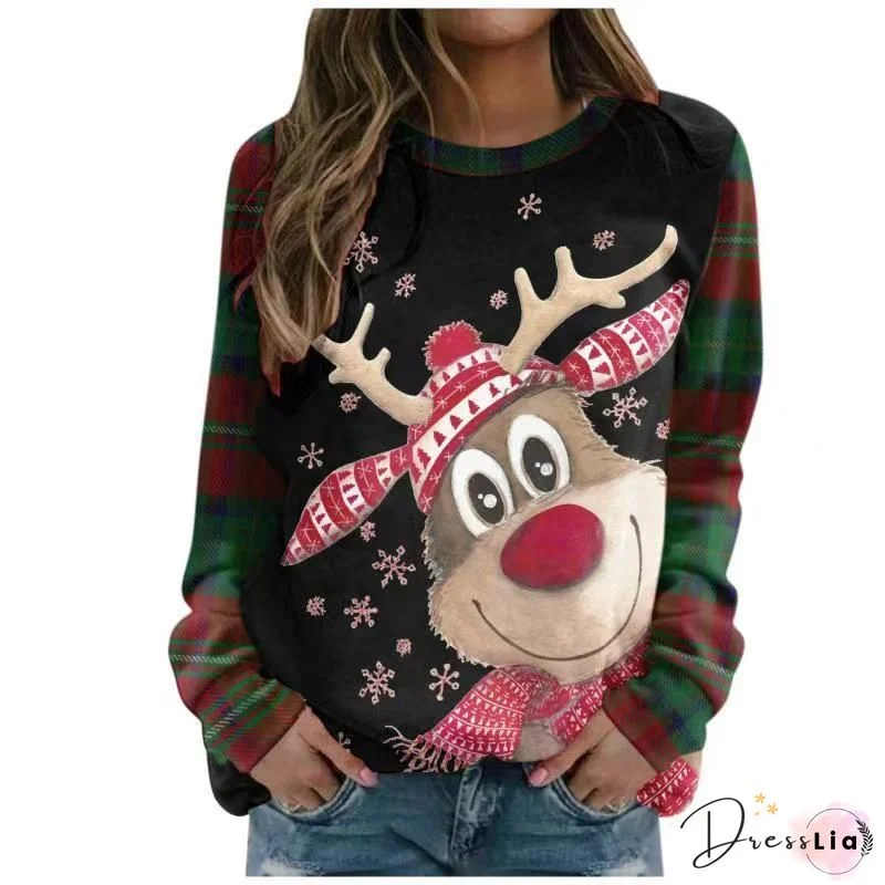Plus Size Crew Neck Cotton-Blend Animal Casual T-shirt