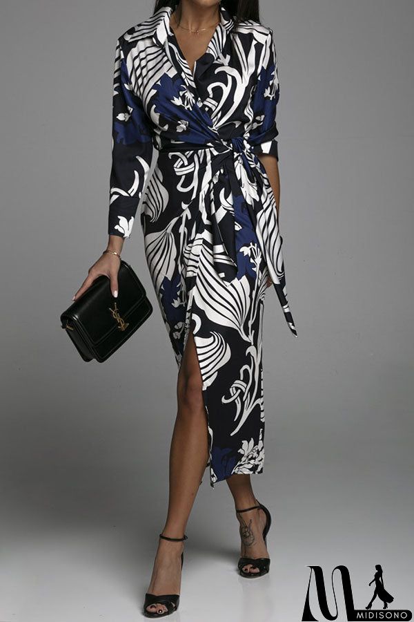 MidiSono - Lasting Daydream Printed Wrap Shirt Midi Dress