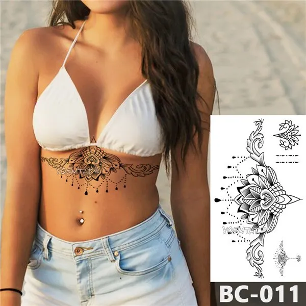 1 Sheet Chest Body art Tattoo Temporary Waterproof tattoo Jewelry Lace Decal Waist Art Tattoo Sticker for Women