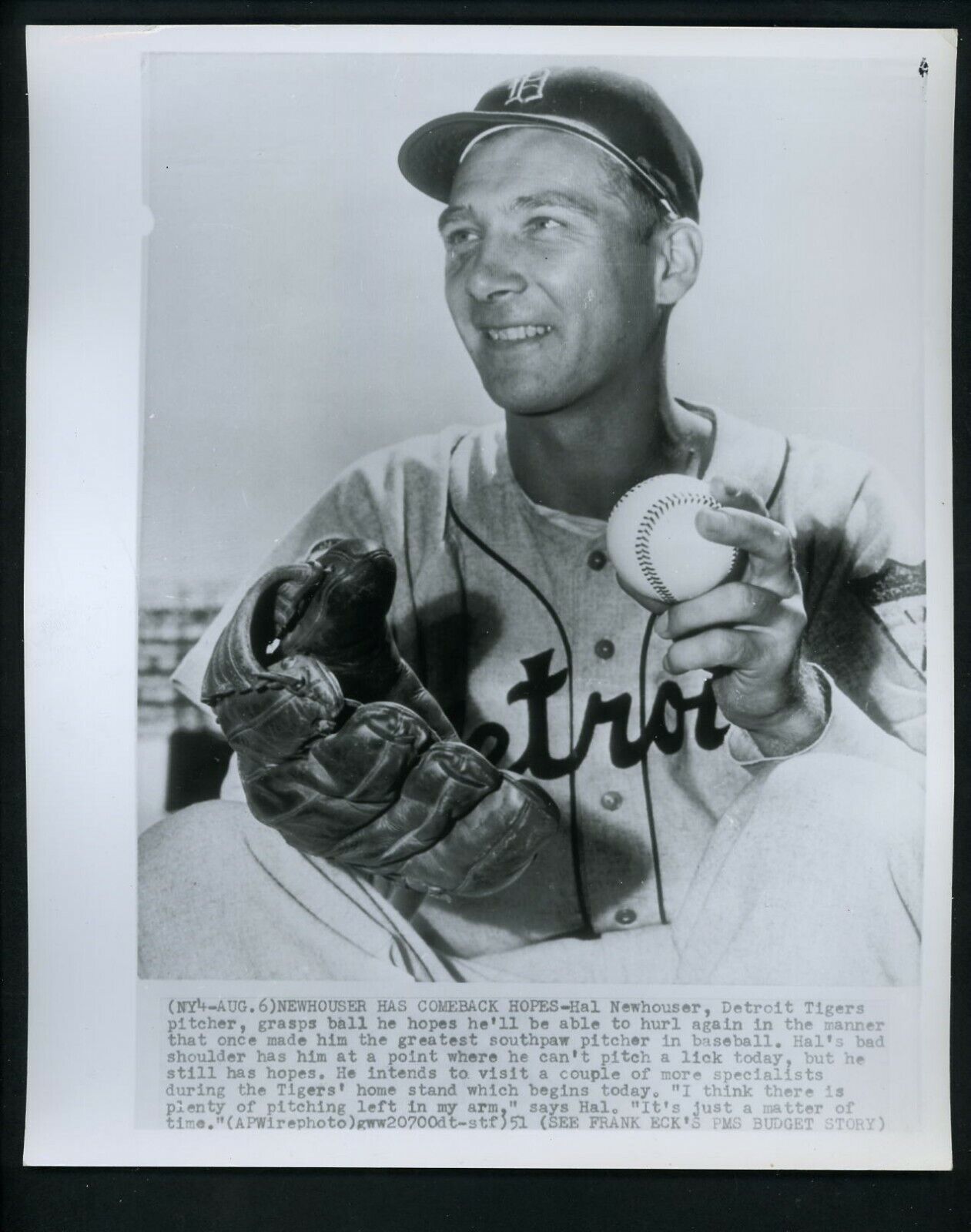 Hal Newhouser Detroit Tigers hopes for comeback 1951 Press Photo Poster painting