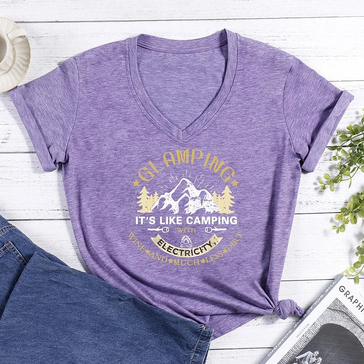 Camping V-neck T Shirt