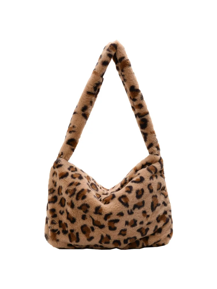 Flower Pattern Shoulder Underarm Bag Women Plush Top-handle Handbag (4)