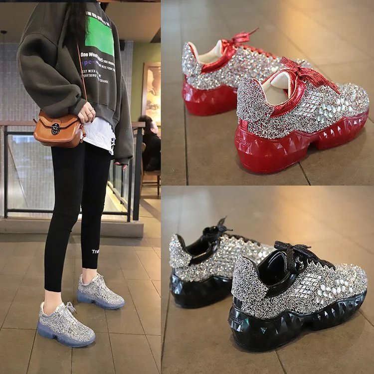 New Increase Walking Shoes for Women Outdoor Anti Slip Jogging Sport Sneakers Ladies Silver Red Breathable Gym Shoes 2020