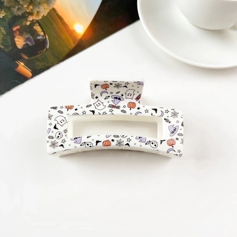 Halloween Minimalist Commute Women’s Pumpkin Flower Checkered Plastic Hair Claws