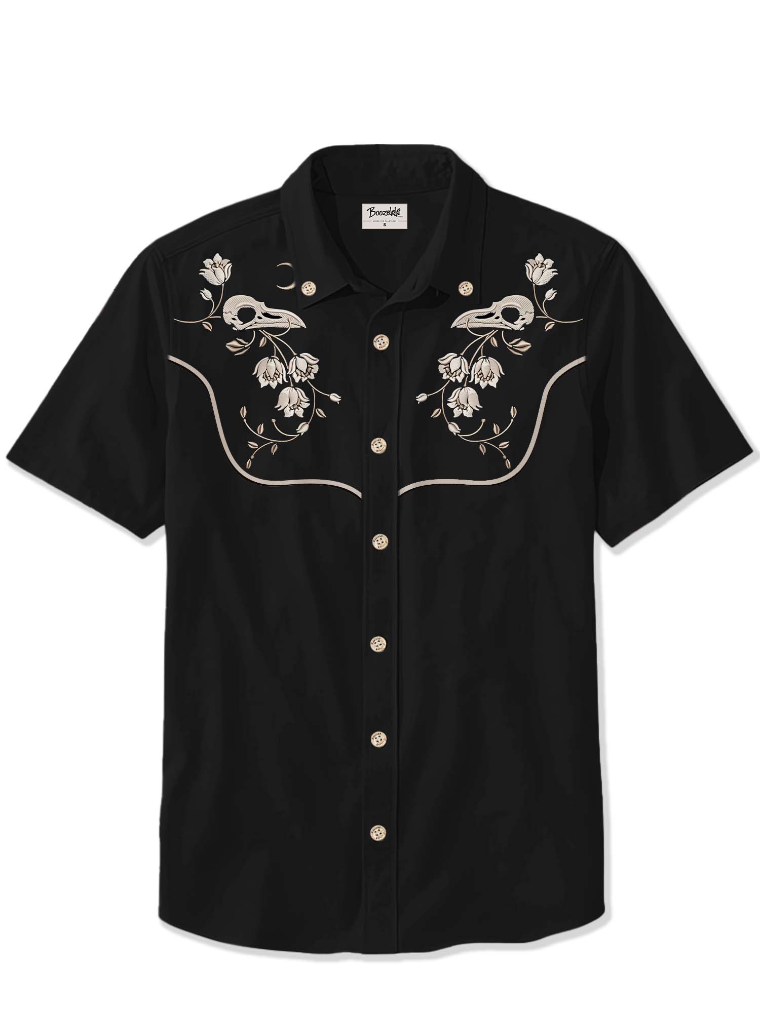 【Embroidery】Flower And Raven Skull - 100% Cotton Shirt