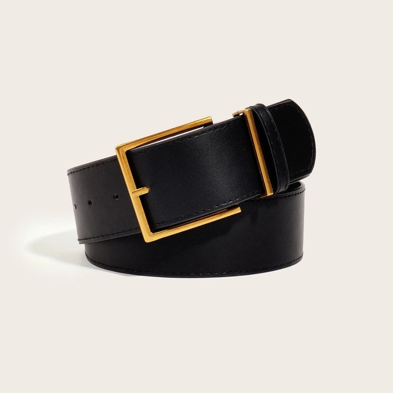 Basic Solid Color Pu Leather Alloy Women’s Leather Belts