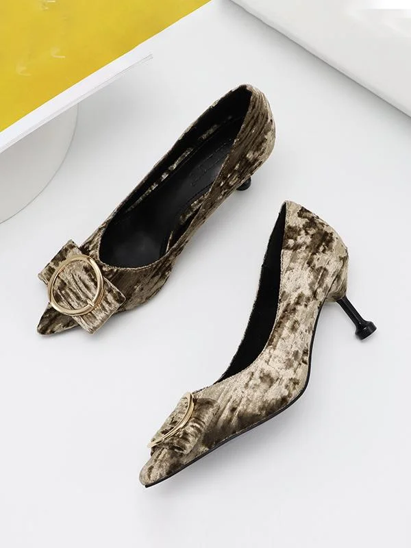 Sexy pointed suede belt buckle shallow mouth comfortable high heels