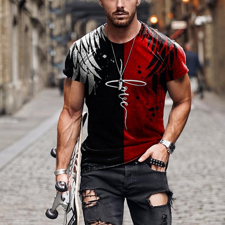 BrosWear Red And Black Cross Short Sleeve T-Shirt