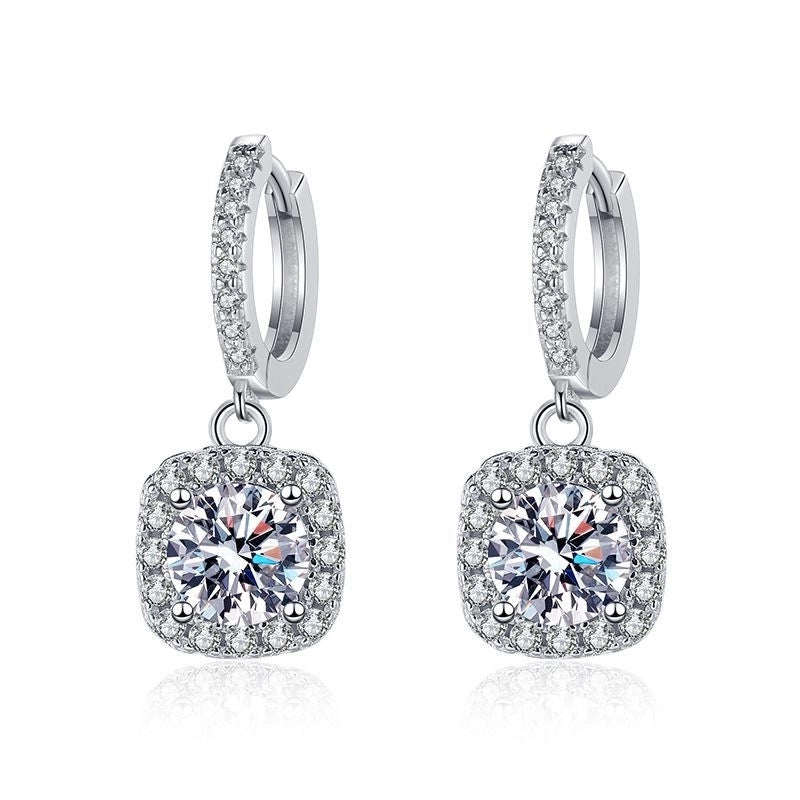 1 Pair 925 Sterling Silver Moissanite High Carbon Diamond Geometric Solid Color Drop Earrings