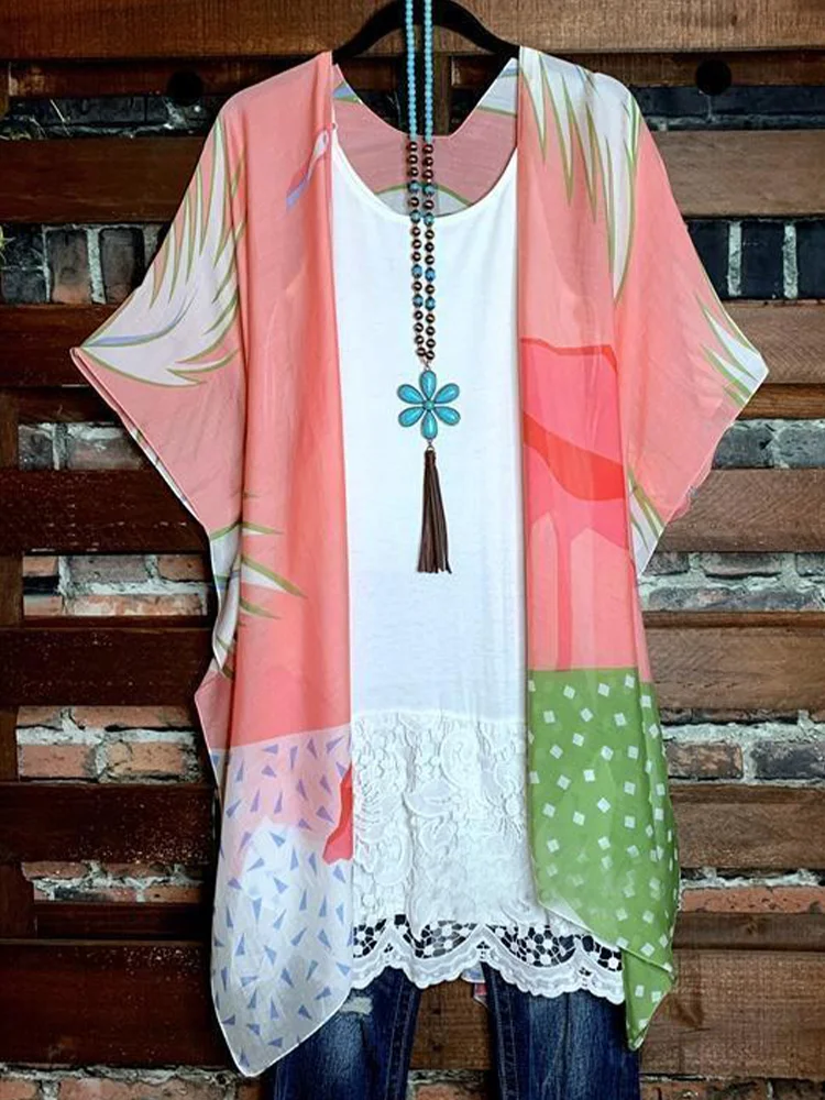 Women Oversized Casual Printed Kimono P176854972