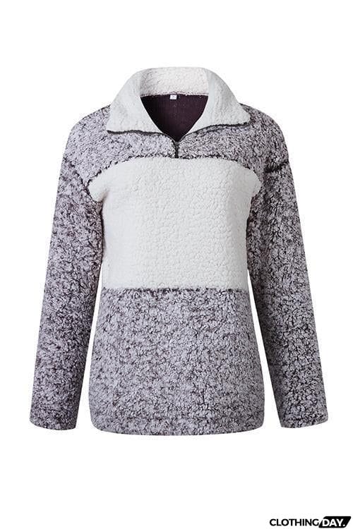 Pockets Zipper Fuzzy Hoodie