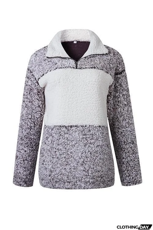 Pockets Zipper Fuzzy Hoodie