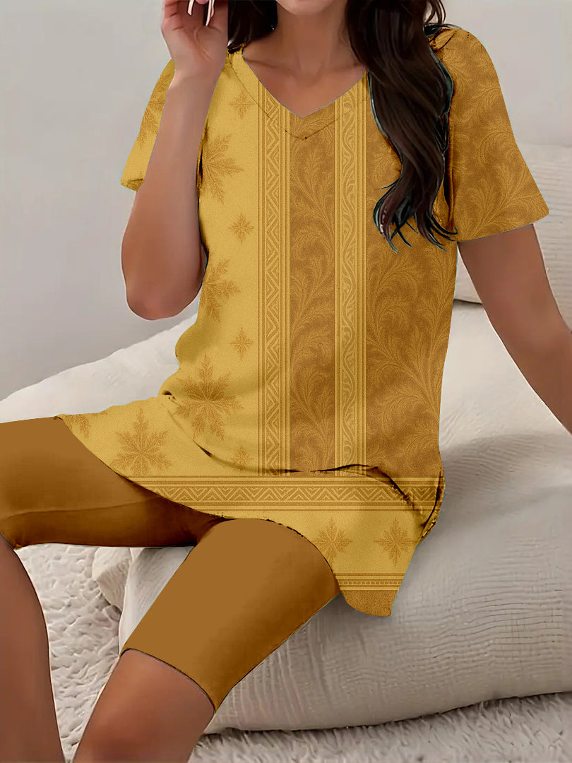 Women Long Sleeve V-neck Graphic Floral Printed Top