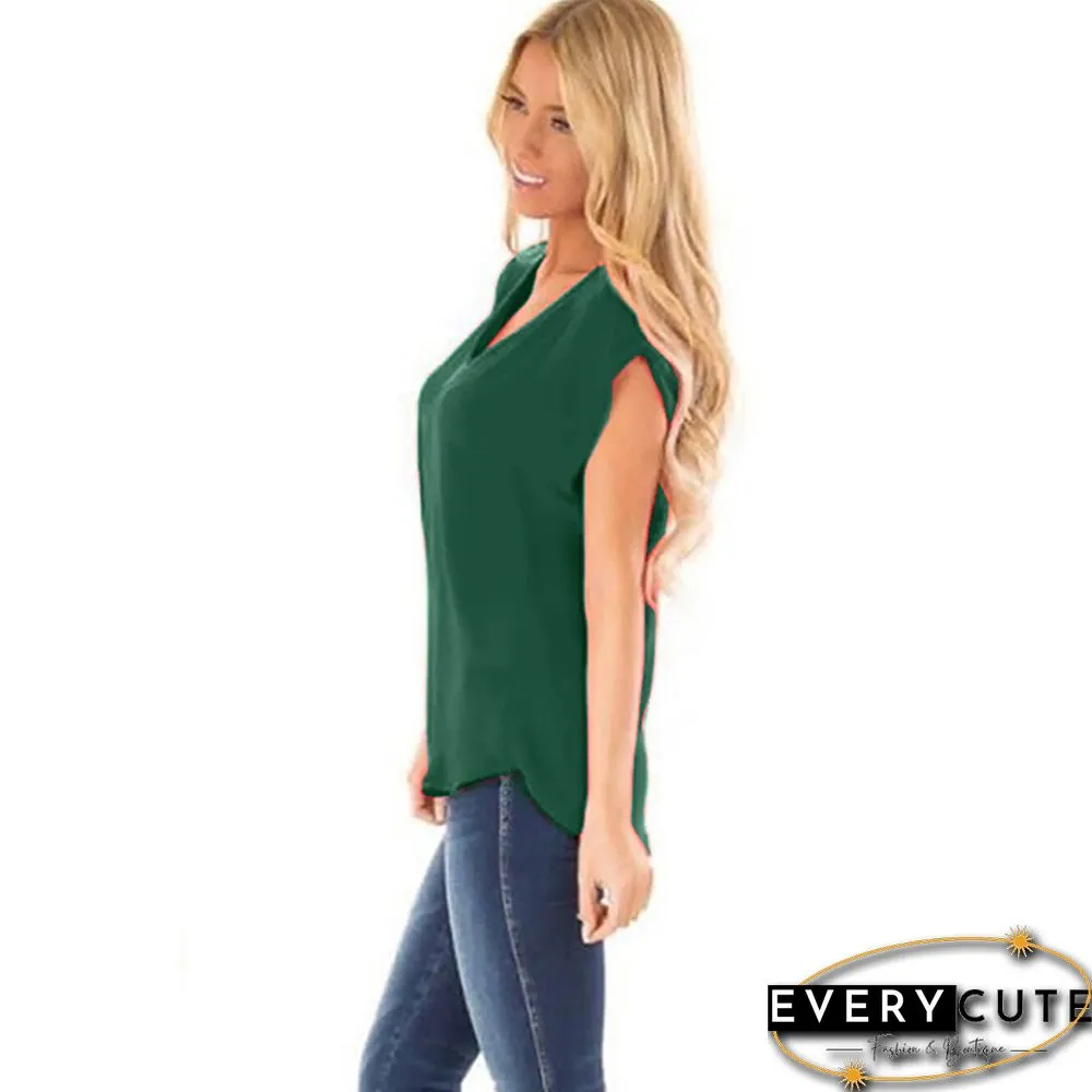 Green Zip Loose Style Casual Tops