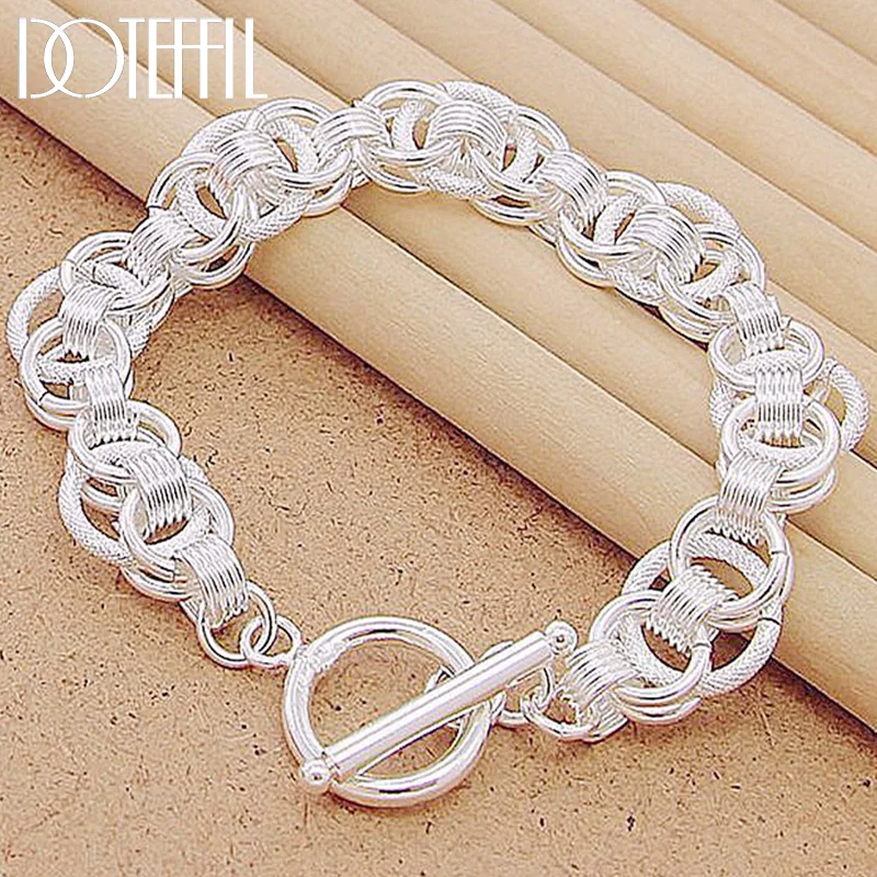 DOTEFFIL 925 Sterling Silver Bracelets Snake Chain Screw Fits European Silver Charms 20CM Length Jewelry 