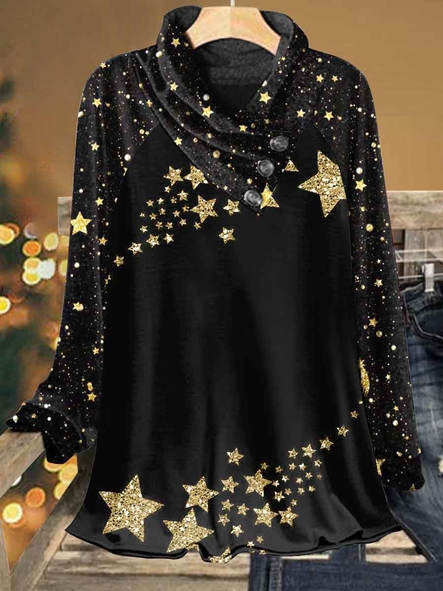 Gold Stars Long Sleeve Casual Women's T-shirt