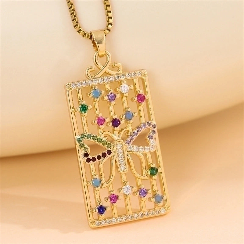 Stainless Steel Titanium Steel 18K Gold Plated Retro Lady Roman Style Enamel Plating Inlay Snake Bee Butterfly Zircon Pendant Necklace