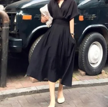 Nigikala Nigikala New South Korean Chic Receive V Collar Trend Royal Sister Fashion Sexy Loose Waist Loose Elegant Dress