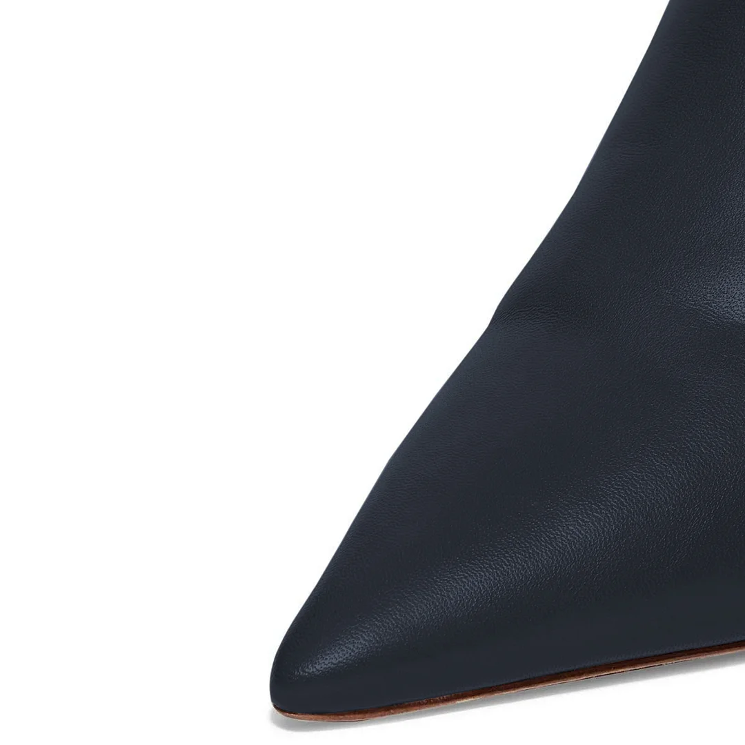 Dark Blue Vegan Leather Pointed Kitten Heel Classy Ankle Boots