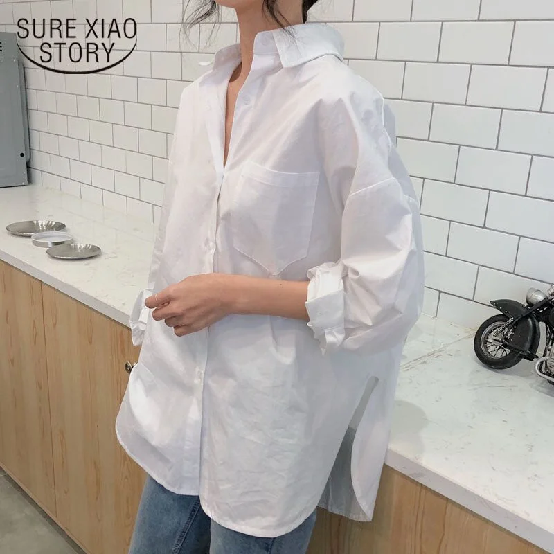 White Shirt Long Sleeve 2021 Spring Summer Fashion Casual Loose Shirts Female Streetwear Blouse Tops Plus Size Korean Tops 11187