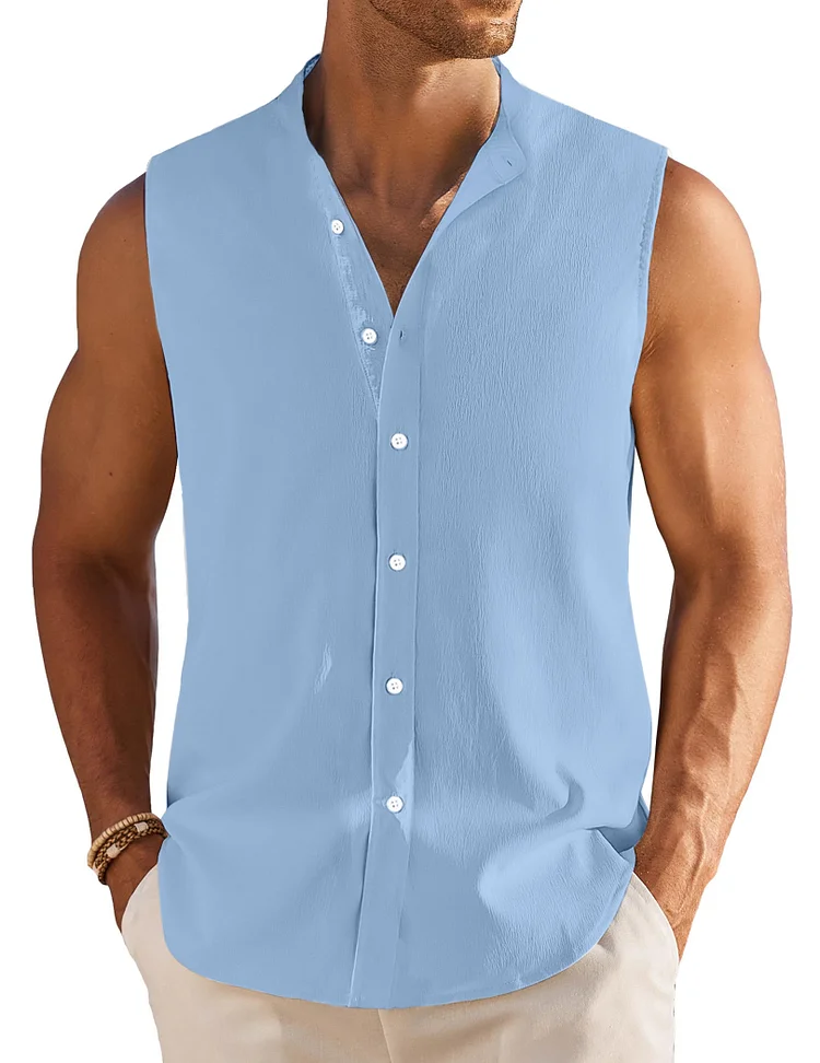 Men's Simple Imitation Linen Solid Color Comfortable Sleeveless Shirt