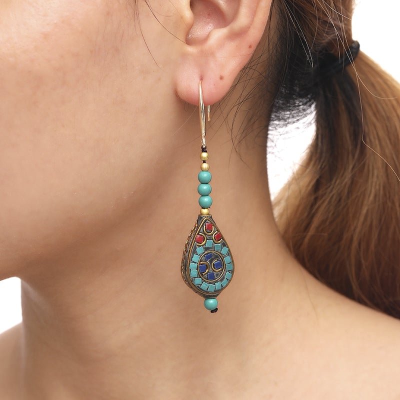 Bohemian national style Nepal Pearl pendant earrings retro jewelry Joker earrings