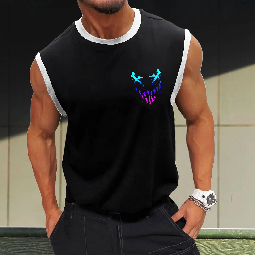 Men's Colorful Smiley Print Sleeveless Tank Top