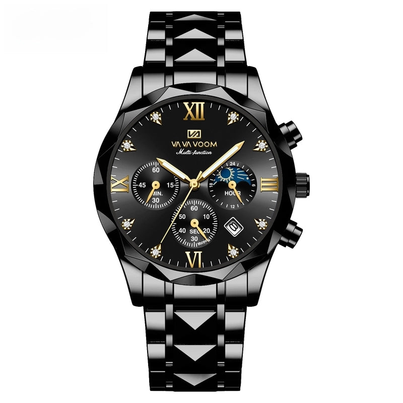 Diamond Stainless Steel Watch With Men’s Business Simple Calendar Quartz Waterproof Watch One-piece Delivery
