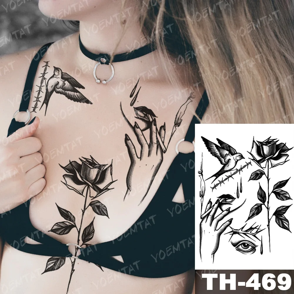 Waterproof Temporary Tattoo Stickers Fox Dragon Wolf Monster Old School Lotus Peony Flash Tatto Women Men Body Art Fake Tattoos